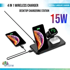 Multi Function 4 in 1 Wireless Charger 15W For iPhone Smart Watches & Earphones