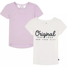 Gap Girls 2 Pack Short Sleeve Graphic Logo Tee Size S 6/7 White & Purple