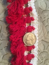 CRAFT SEWING Red White TASSEL TRIM 2" wide HOLIDAY CHRISTMAS 5 3/4 yard LOT
