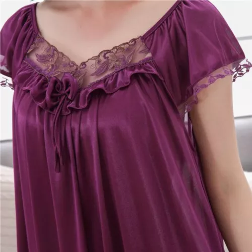 Camicia da notte donna bottone a fiocco raso seta artificiale biancheria da notte sciolta - Foto 6 di 24