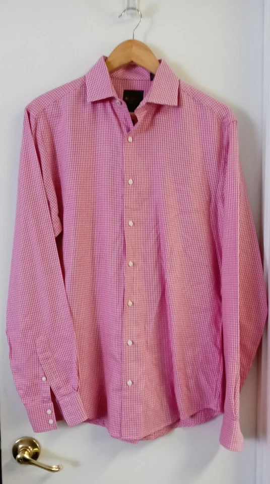 Camisas masculinas Ben Sherman xadrez rosa manga comprida com botões tamanho 15 - Imagem 4 de 4