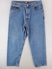 VTG Tommy Hilfiger Jeans Mens 36x30 Blue Relaxed Tapered Baggy Grunge Y2K 90s