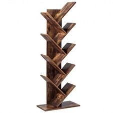 8-Tier Free Standing Tree Bookshelf-Coffee - Color: Coffee