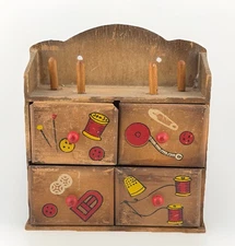 Vintage Wood Wall Notions Storage Cabinet 4 Drawers Sewing Box Japan