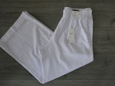 M&S MARKS & SPENCER WHITE LINEN RICH PULL ON WIDE LEG TROUSERS SIZE 16 SHORT