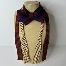 3 Vintage Bow Ties Burgundy Navy Stripe Yellow Medallion Brown Diamond Preppy