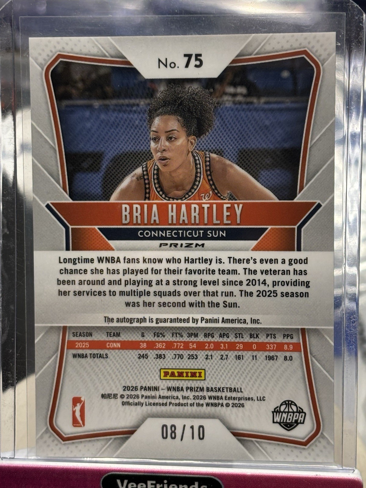 Panini 2026 Prizm WNBA Bria Hartley Connecticut Sun #75 Gold Auto /10 view 2