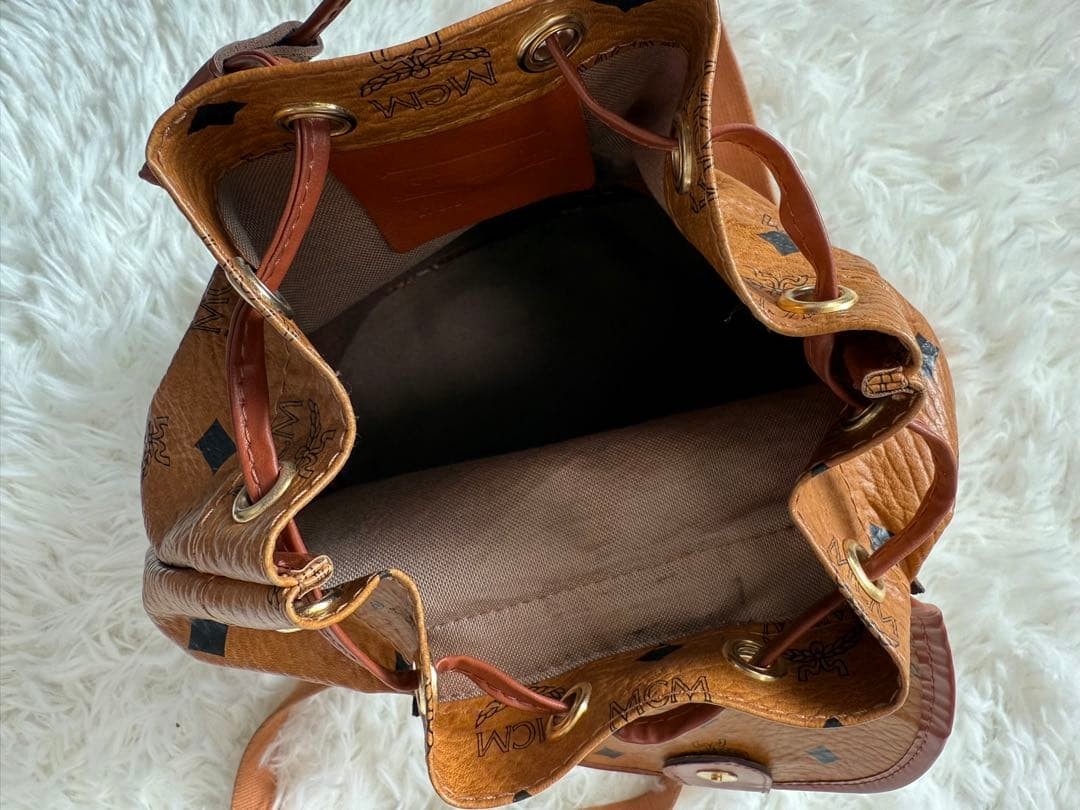 MCM Brown Logo Mini Drawstring Backpack, Slight W… - image 5