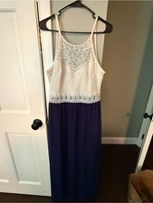 Iz Byer Lace Bodice Maxi Dress in Cream and Navy