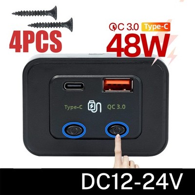 4x 48W 12V-24V USB QC3.0 Car Boat RV Fast Charger Socket LED Power Outlet Panel