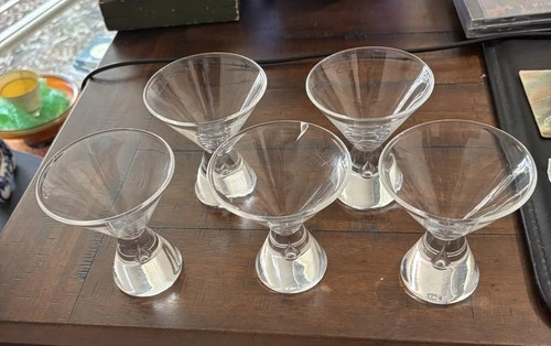1950's  5 Signed Steuben Teardrop Martini Glasses