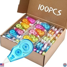 Chivao Rainbow Mini Correction Tape Set - 100 Colorful Erasers for School/Office