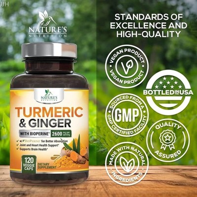 Turmeric Curcumin Supplement 2600mg with Natural Ginger Turmeric BioPerine