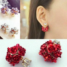 Girls Women Elegant Crystal Rose Pair Stud Rhinestone Jewelry Earring 1 Flower