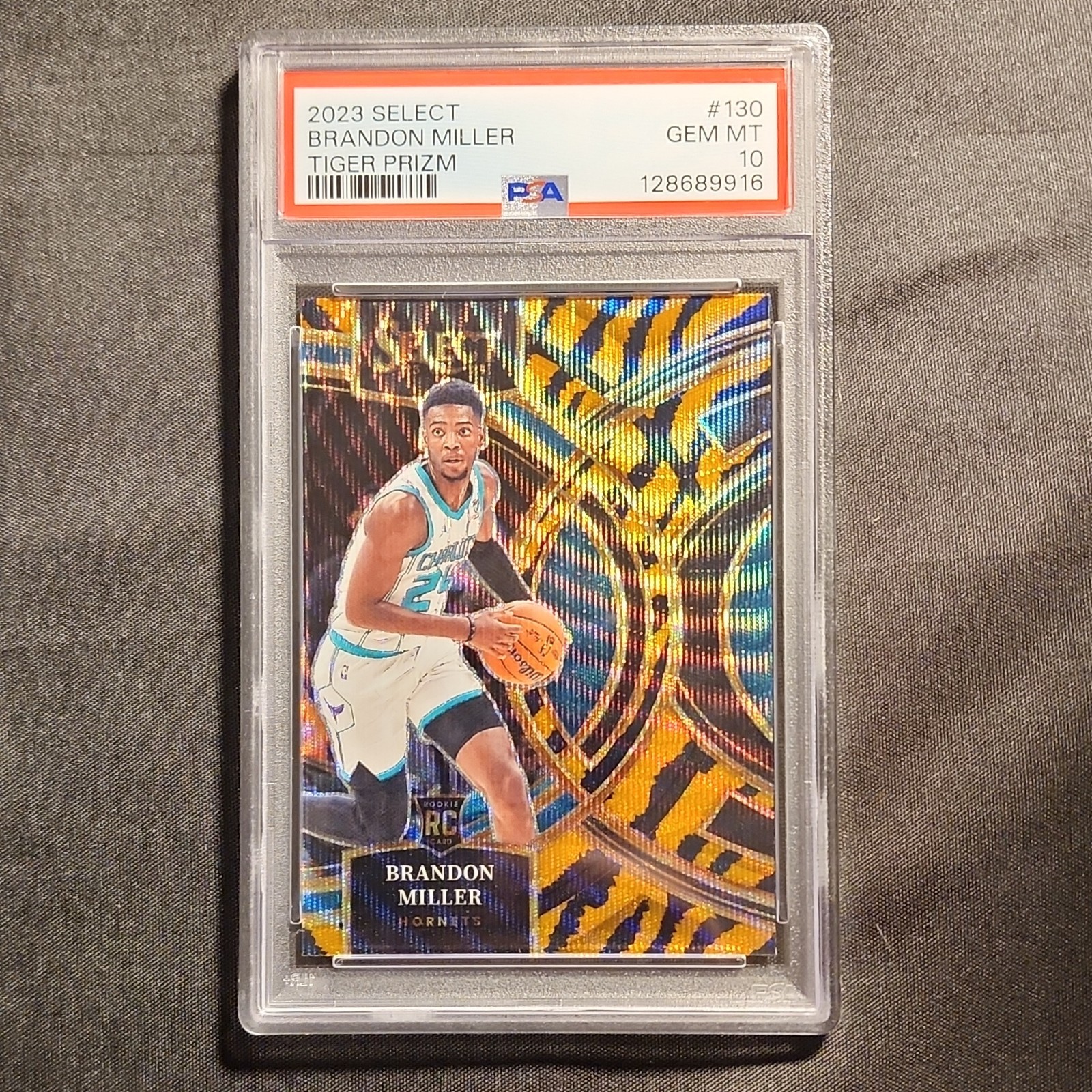 Panini Select 2023-24 Brandon Miller RC Tiger Stripes Prizm #130 PSA 10
