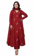 Women Embroidery Solid Anarkali Kurta and Pant Set with Dupatta