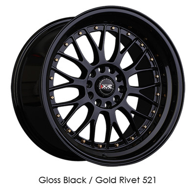 XXR Wheels Rim 521 17x7 5x100/5x114.3 ET38 73.1CB Black / Gold Rivets