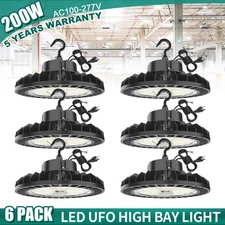 6 PACK 200W UFO Led High Bay Light Dimmable Warehouse Shop Fixture 30,000 Lumen