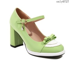 Womens Buckle High Block Heel Bowknot Fashion CLubwear Pumps Shoes Oversize Hot