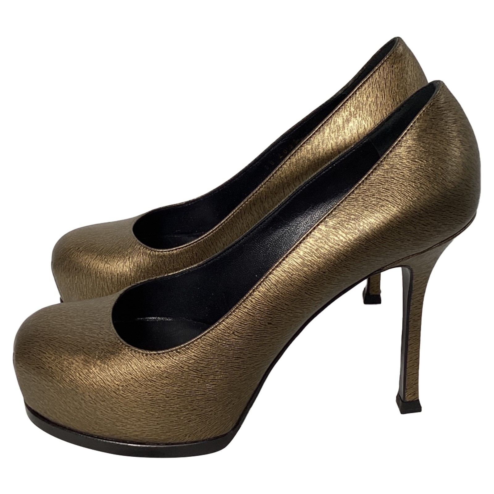 Decolte Yves Saint Laurent Tribtoo platform in pelle donna oro taglia 37