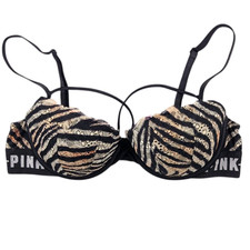 Victoria's Secret DATE Push Up Bra Women's Size 34C Animal Print Strappy Padded