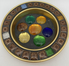60s 70s Vintage Coloured Glass Pebble Mosaic Pottery Tile Dish Ashtray W: 11cm