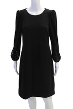 Calvin Klein Womens Textured Long Sleeve Round Neck Slip Dress Black Size 10