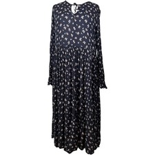 Glamorous Tall Dress UK 18 Navy Floral Crinkle Midi Boho Loose Long Sleeve