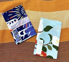 Camellia & Fireworks Tenugui Set of 2, Cotton Japan Made, Used