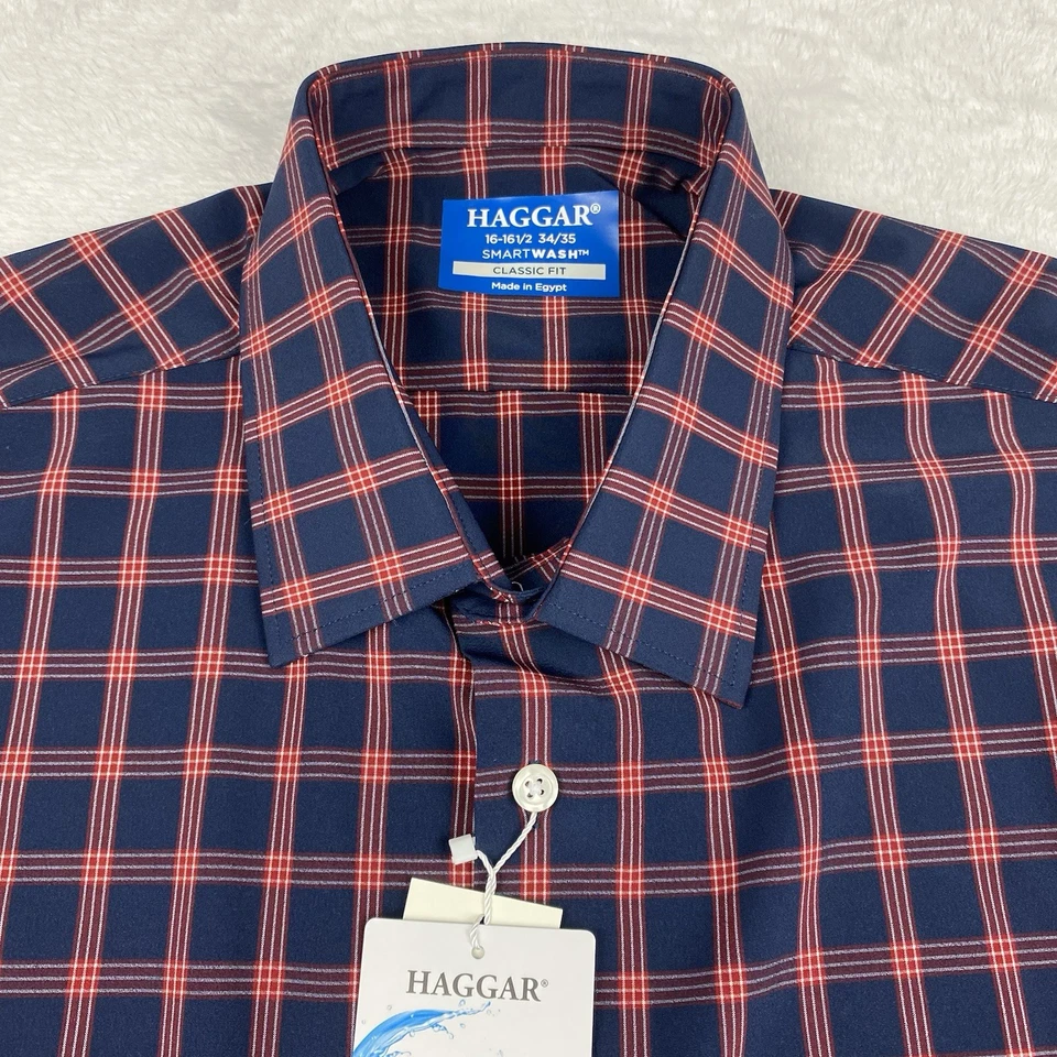 Haggar Performance Comfort Dress Shirt Men’s 16-16.5/34-35 Red Blue Check NWT - Image 2 of 4