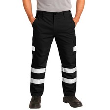 Mens Hi Vis Cargo Work Trousers Polycotton Safety Pants Plain & 2Tone Reflective