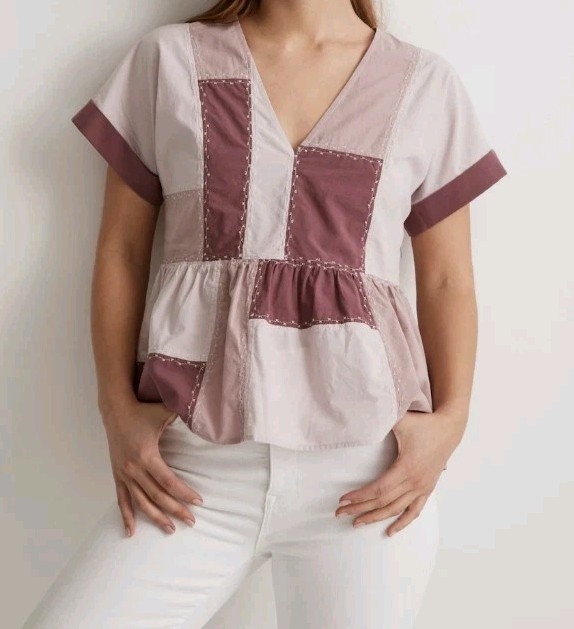 madewell patchwork Top Size 8 3 Different Purple … - image 1
