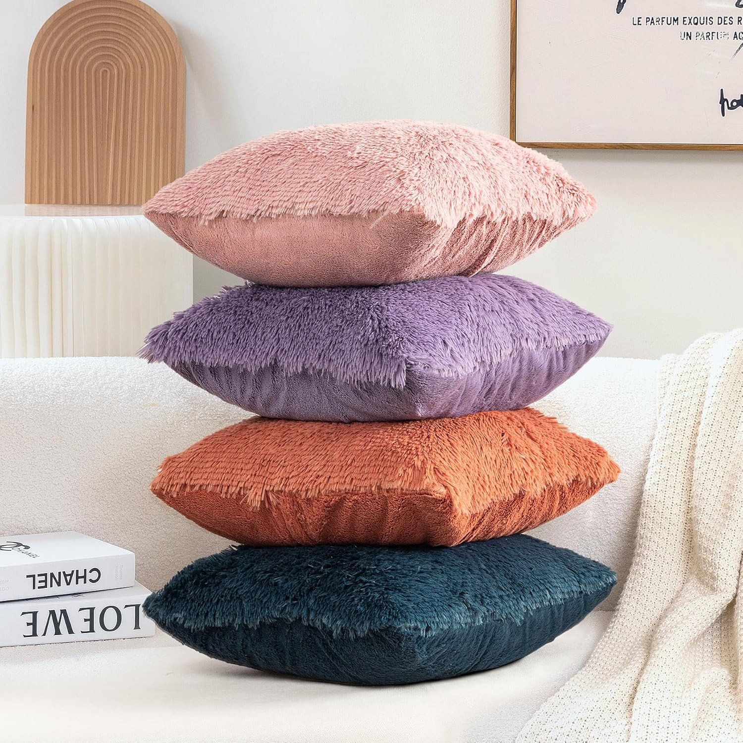 Set of 2 Decorative Throw Pillow Covers 18x18,Fluffy Pillow CoversLuxury Faux Fu