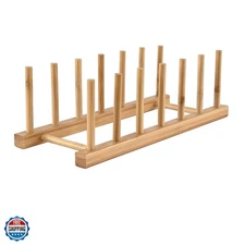 Bamboo Wooden Dish Rack, Vertical Plate & Lid Organizer for Kitchen Cabinet o...