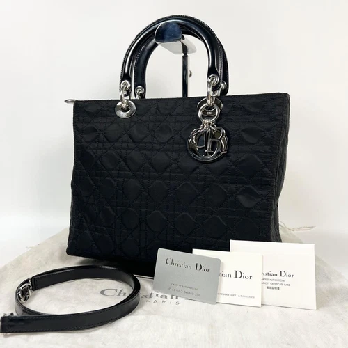 Sac fourre tout Christian Dior Canage nylon 2 voies noir argent quincaillerie