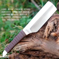 Navaja recta estilo Kamisori hecha a mano-cuchillo-una pieza-cubierta de cuero-regalo
