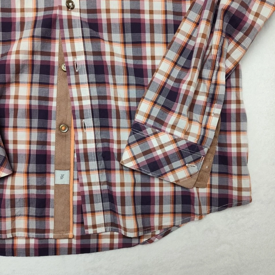 7Diamonds Shirt Mens Medium Purple Orange Plaid Sun Is Shining Long Sleeve Suede - Image 4 of 4