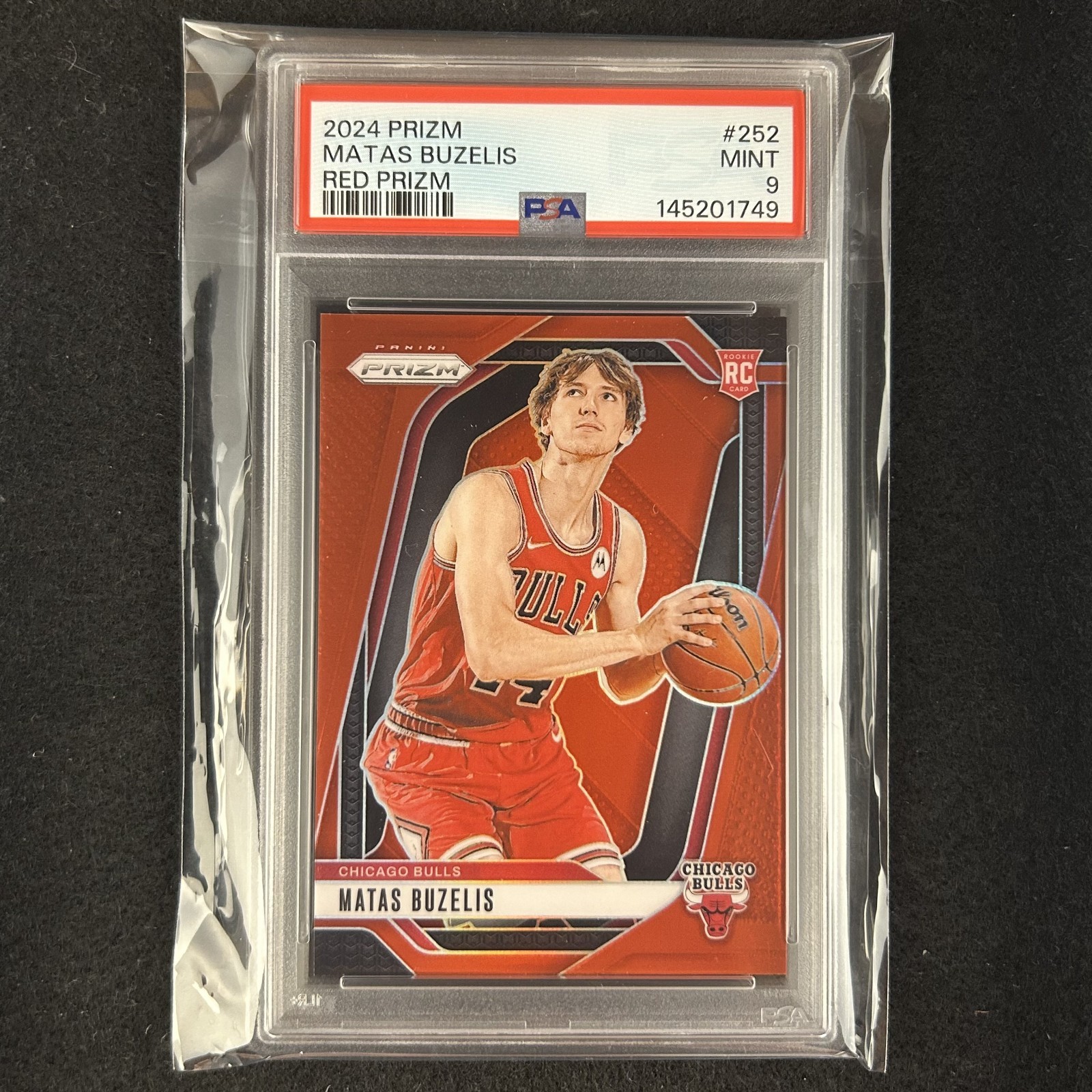 2024 Panini Prizm #252 Matas Buzelis True Red /299 PSA 9 RC Chicago Bulls