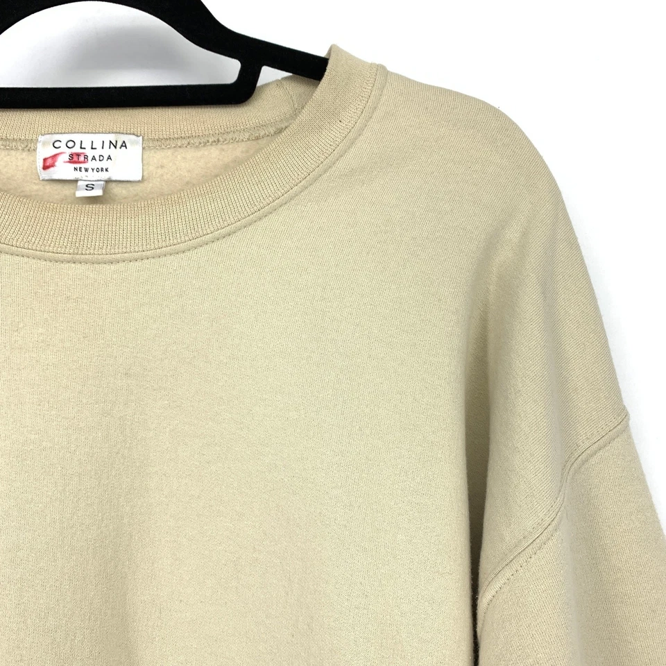Sudadera Collina Strada Flecos Mujer Talla Pequeña Cuello Redondo Beige Arena Foto 4 de 4