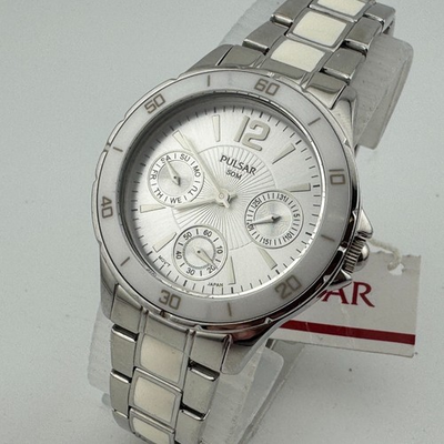 #ad #ad Unused Pulsar Quartz Watch DPRN0 Women 50m Silver Steel Day Date New Battery 7quot; $50.99