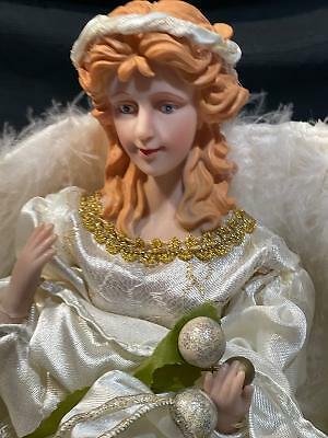 Vintage 16" Christmas Angel or Table Topper Resin Cloth Satin white Gold Trim #2 - Picture 3 of 12