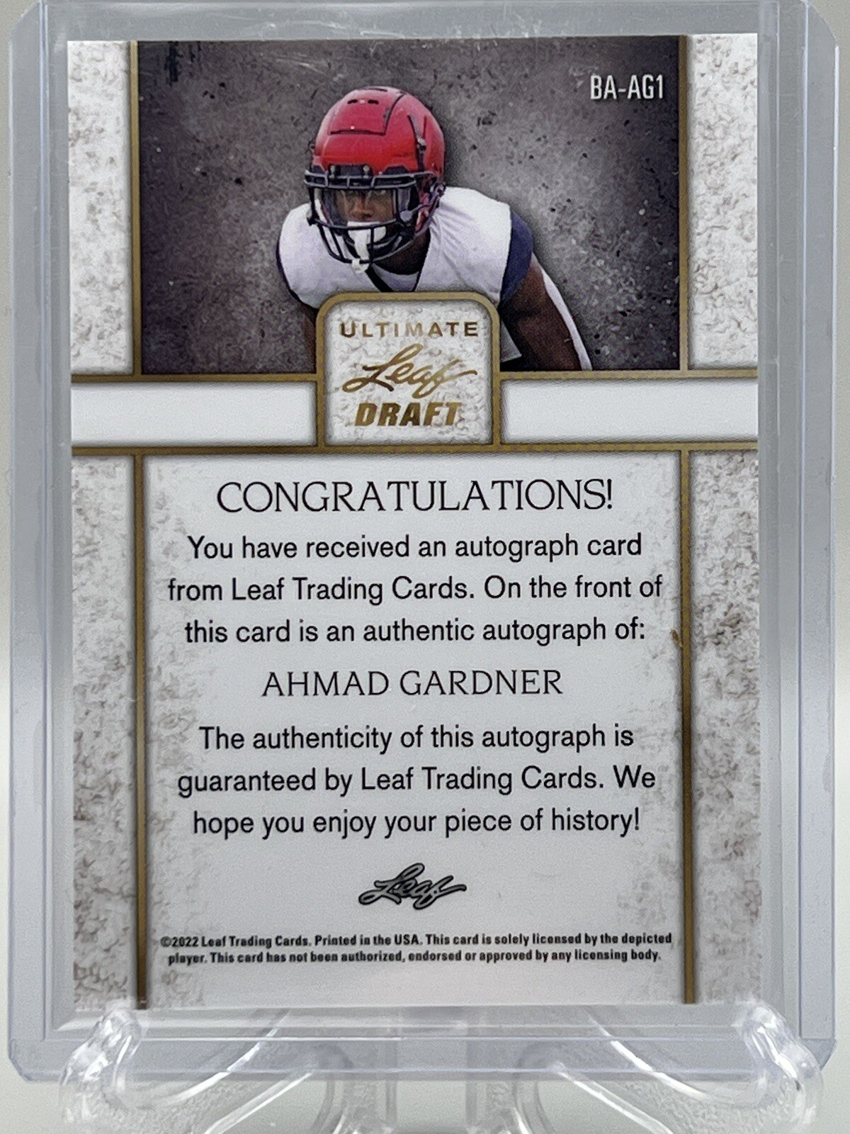 2022 Leaf Ultimate Draft Ahmad Sauce Gardner Gold Rookie Auto XRC NY