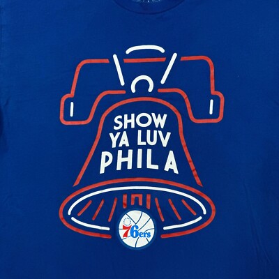 Philadelphia 76ers T Shirt Men's Size L Blue Mitchell & Ness NBA