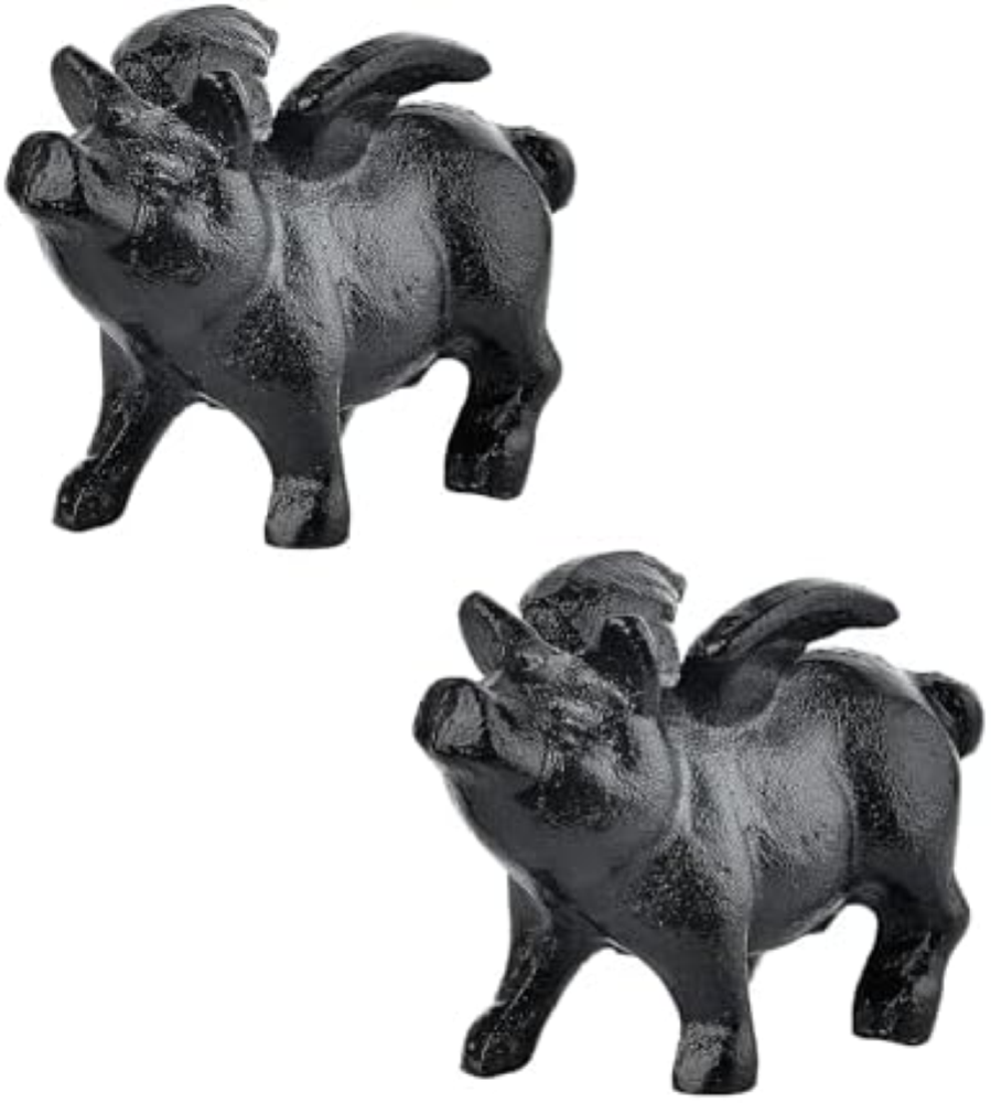 Sungmor 2PC Piccolo Hog Heaven Flying Pig Statue, Ghisa Animale Angelo Figurina,