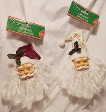 Merry By Christmas House Santa Claus Head Ornaments White And Dark Red