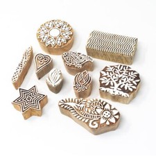 Set of 10 Wooden Printing Block Stamp Pottery Textile Fabric Stamp Border D 19
