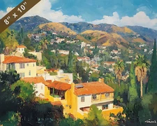 Los Angeles with Hollywood Hills oil painting 8x10 Print