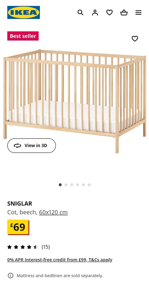 IKEA Sniglar Baby Cot With Mattress NEW OTHER UK