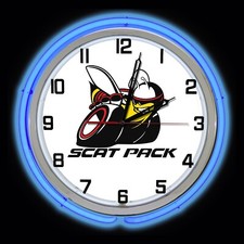 19" Dodge Scat Pack Sign Blue Double Neon Clock Charger Challenger Hellcat