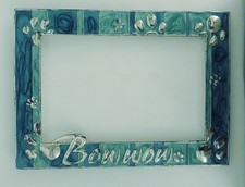 Dog Photo Frame Picture Bowwow 4x6 in Blue Silver Pet Pawprint READ